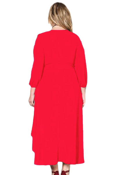 BY61759-3 Red Ruffle Wrap Plus Size Hi-low Dress